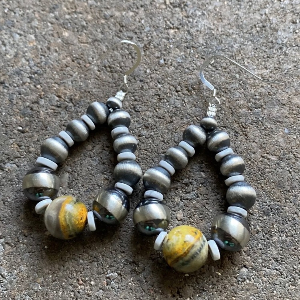 Sterling Silver Bumblebee Jasper Bead Loop Earrin… - image 7